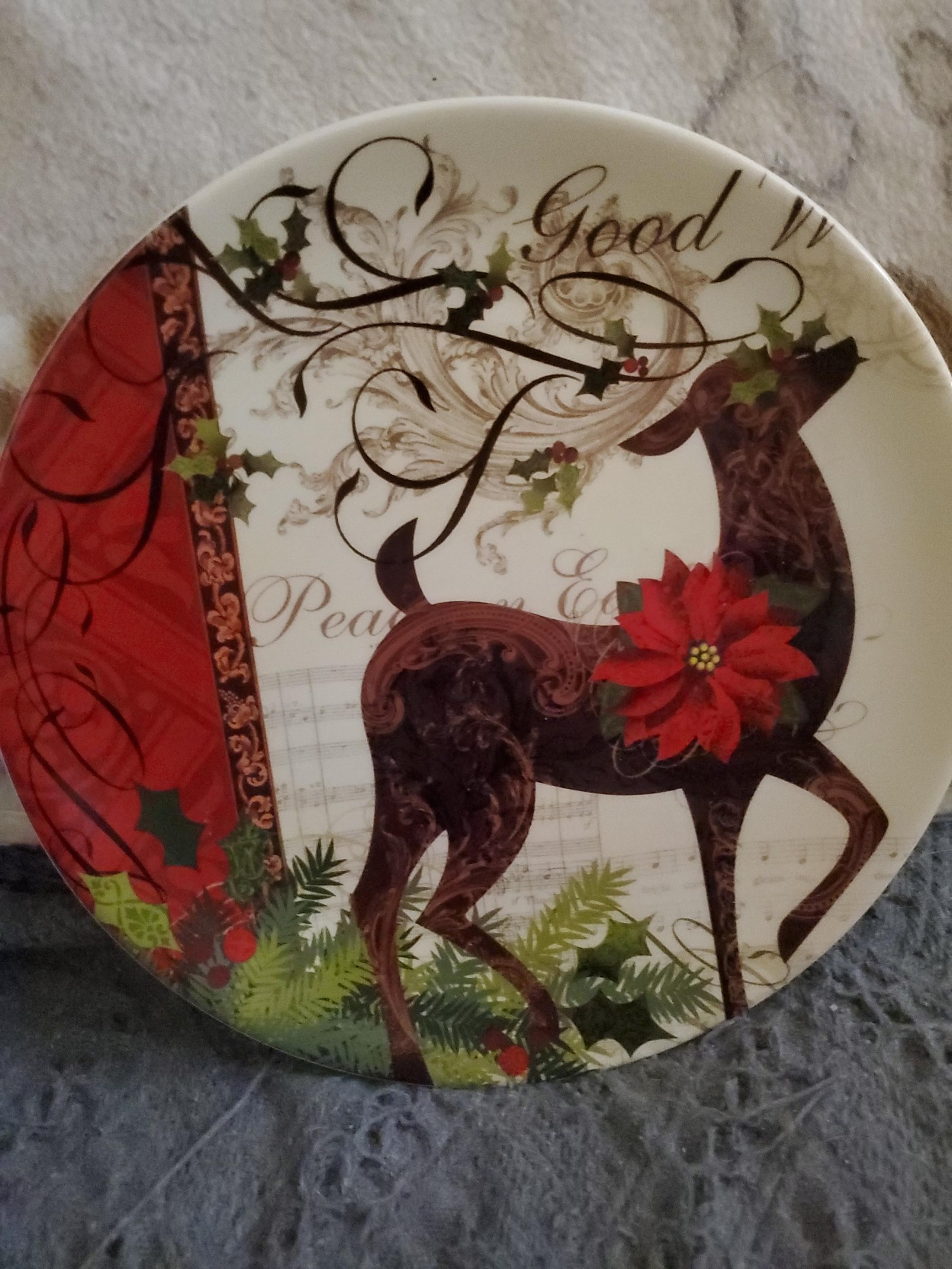 International Certified Winter Garden Reindeer Christmas Plate