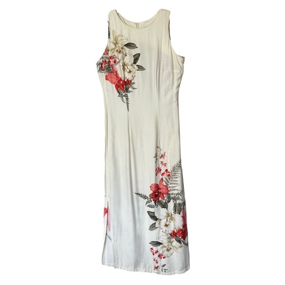 Vintage 90s iolani Made In Hawaii White Floral Sleeveless Hawaiian Dress Small