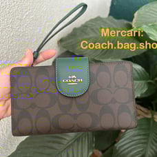 NWT - COACH Phone Wallet In Colorblock Signature Canvas - C2874 Brown/Dark Pine