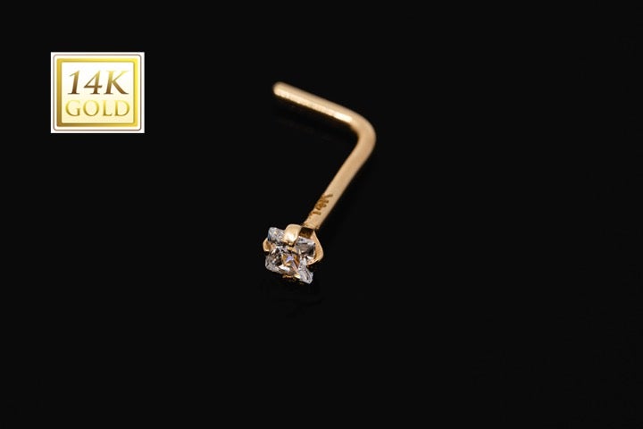 Solid 14kt gold crystla cz princess cut Nose Piercing mark 14k Solid gold New
