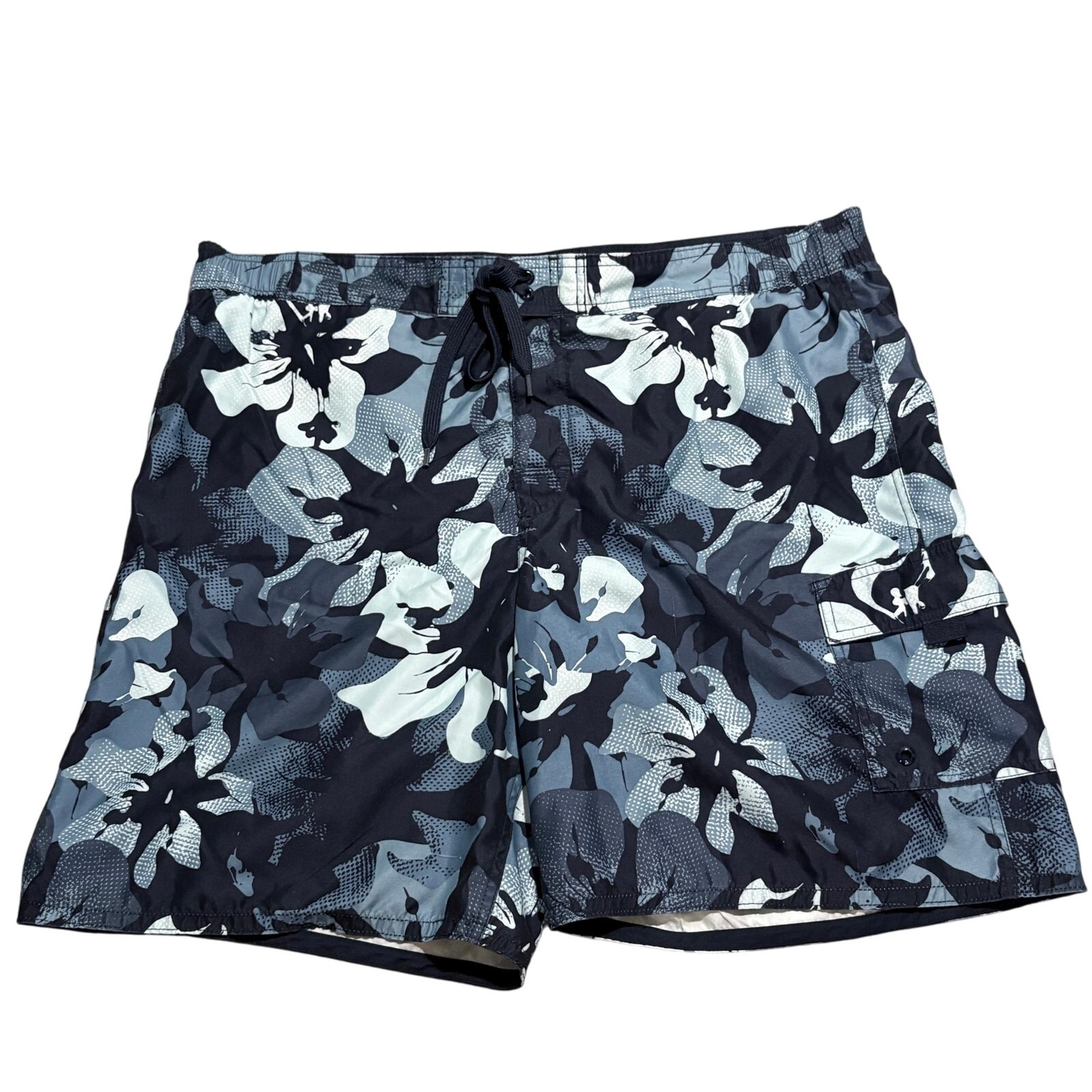 Mens Swim Trunks LARGE Navy Blue Hawaiian Board Shorts Mesh Lined - Breakwater