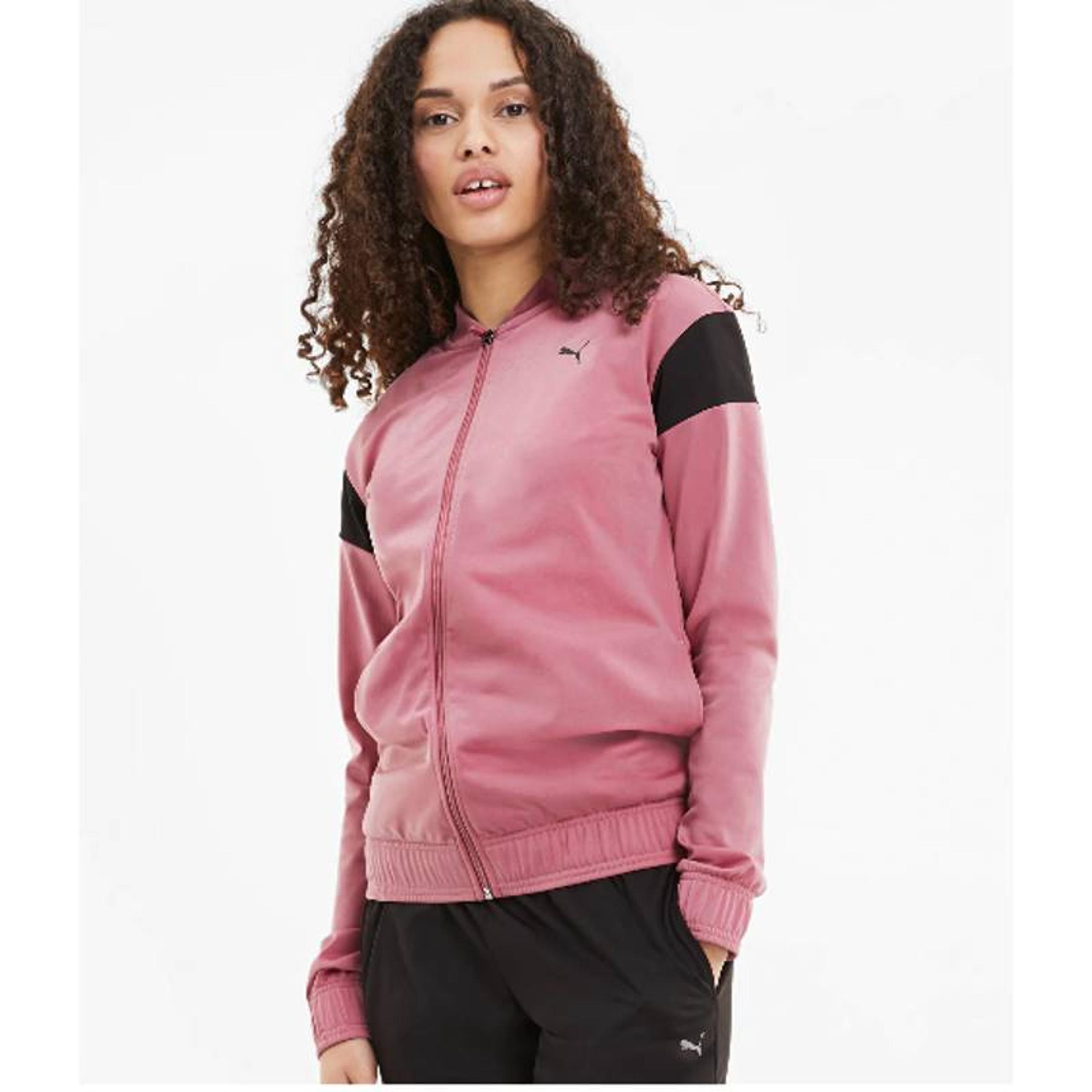 Puma Women's Long Sleeve Full Zip Sweater Solid Mauve/Black Size Small