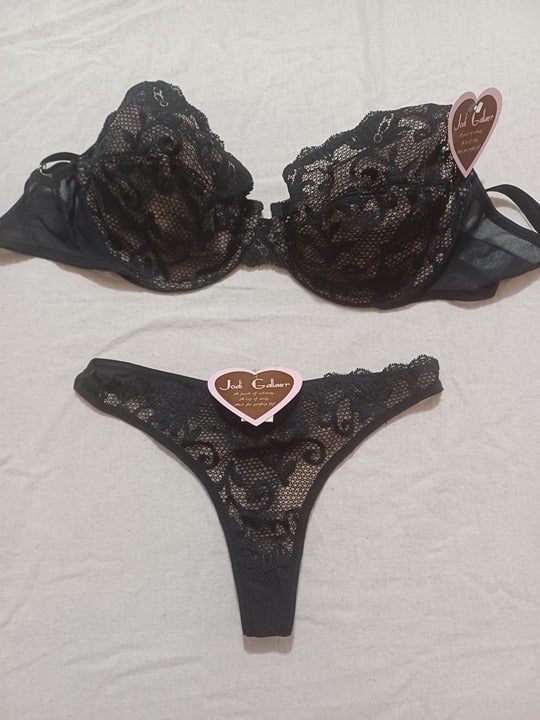 NEW Jodi Gallaer Black Lace Bra/Panty Set (sostén, sujetador, bragas, lencería)
