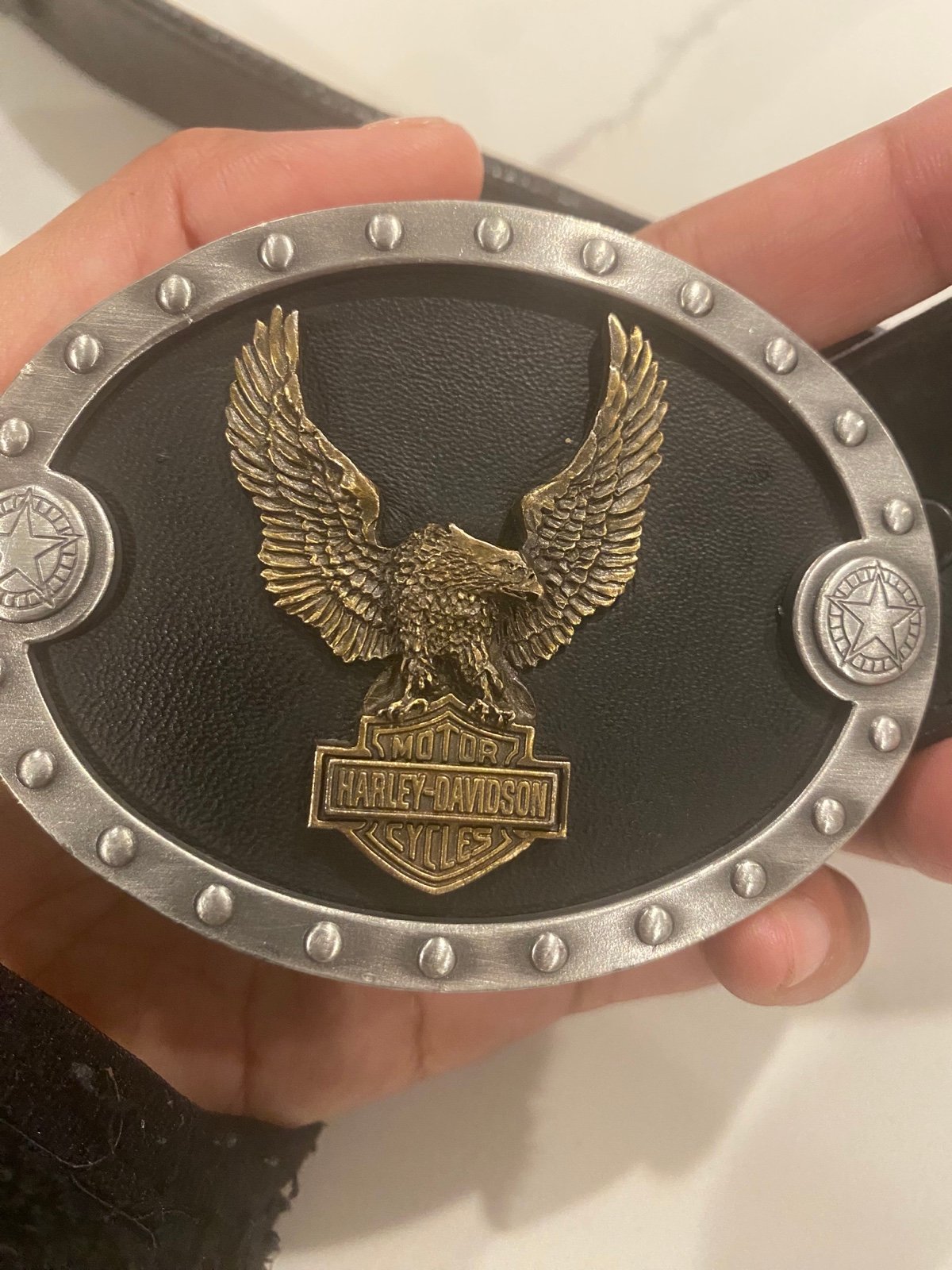 *Harley Davidson Black Pewter Vintage Eagle Star Buckle Collection Belt