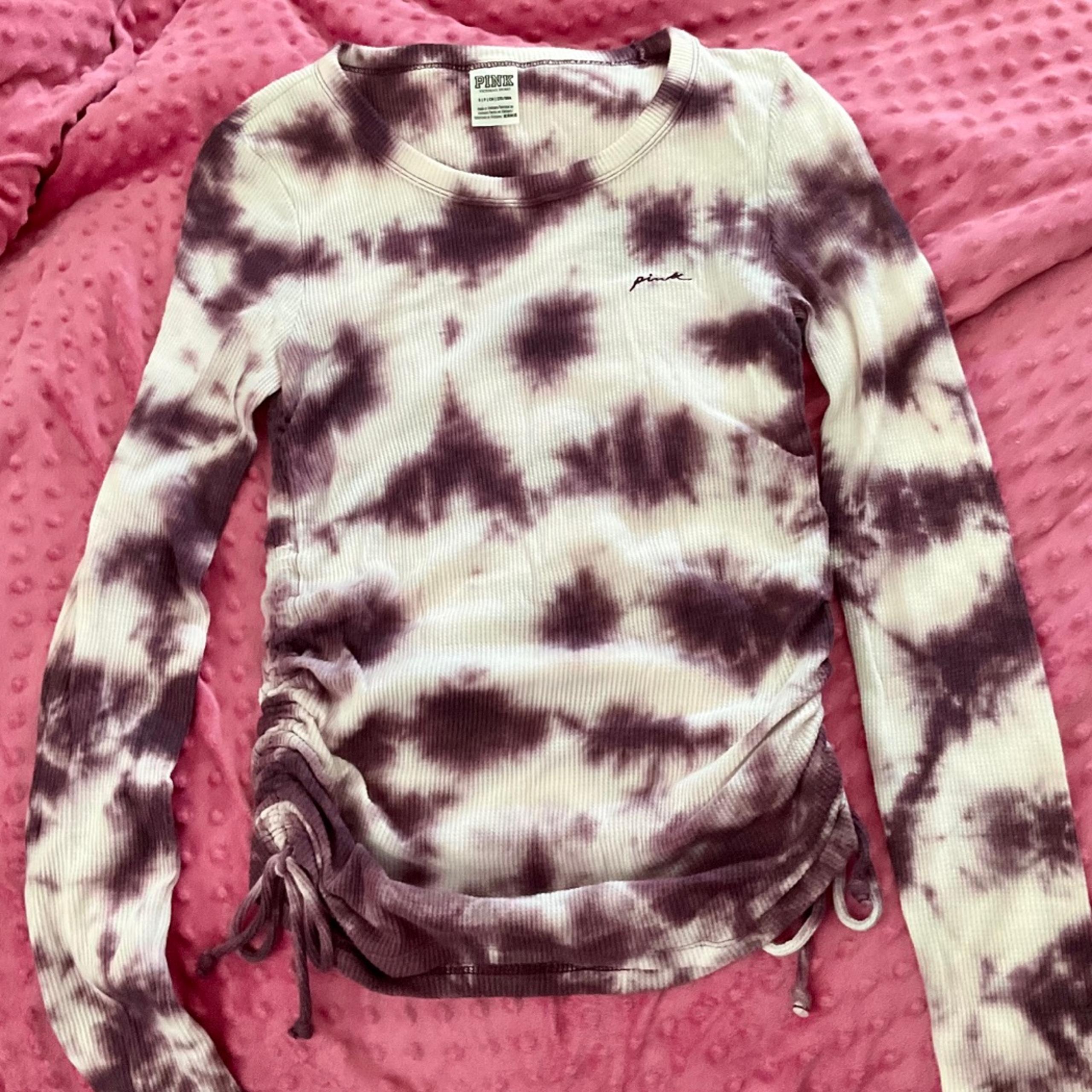 PINK Tye Dye Top Side Tie Top Purple Tye Dye Long Sleeve Top VS