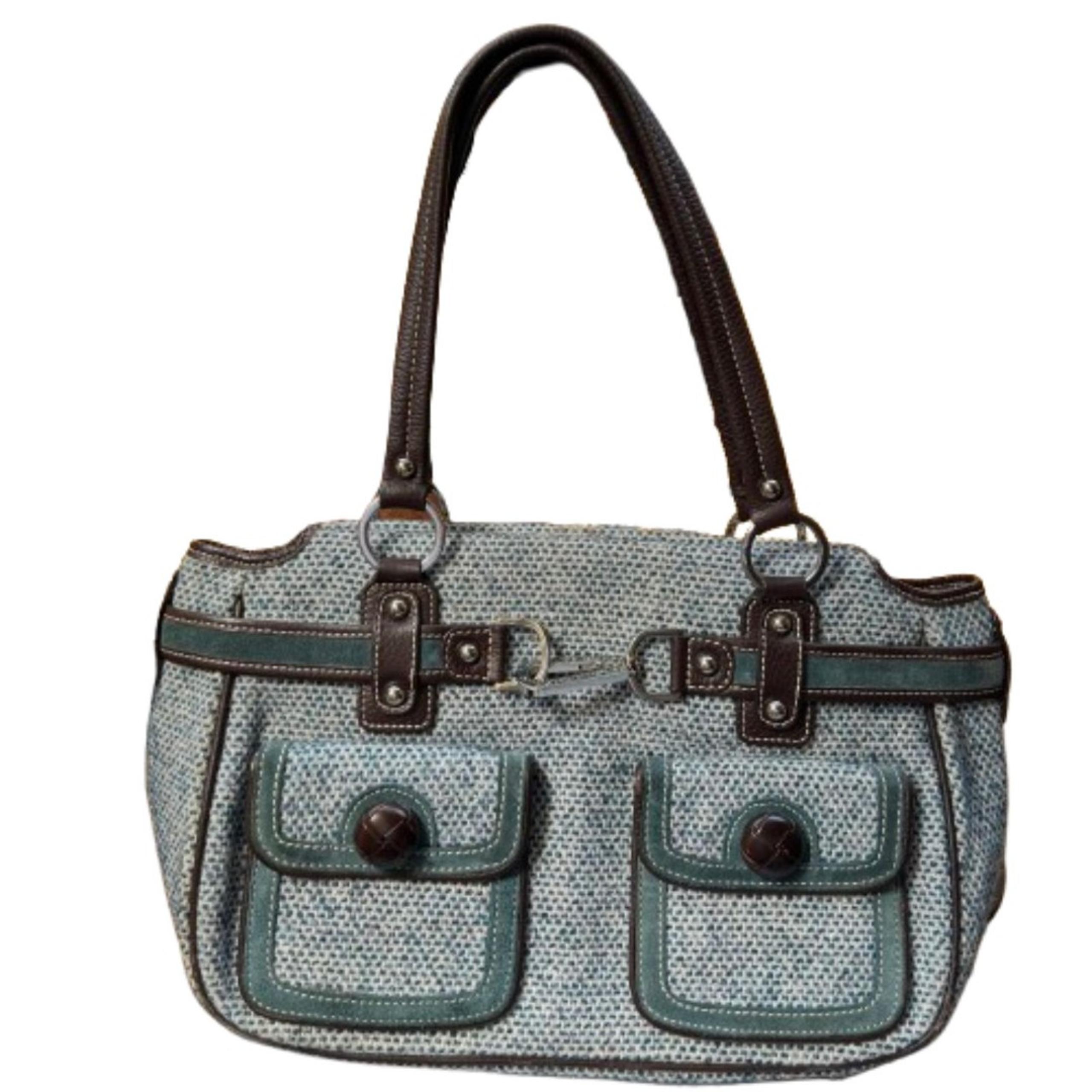 RAFE New York Blue & Brown Leather Tweed Satchel Bag