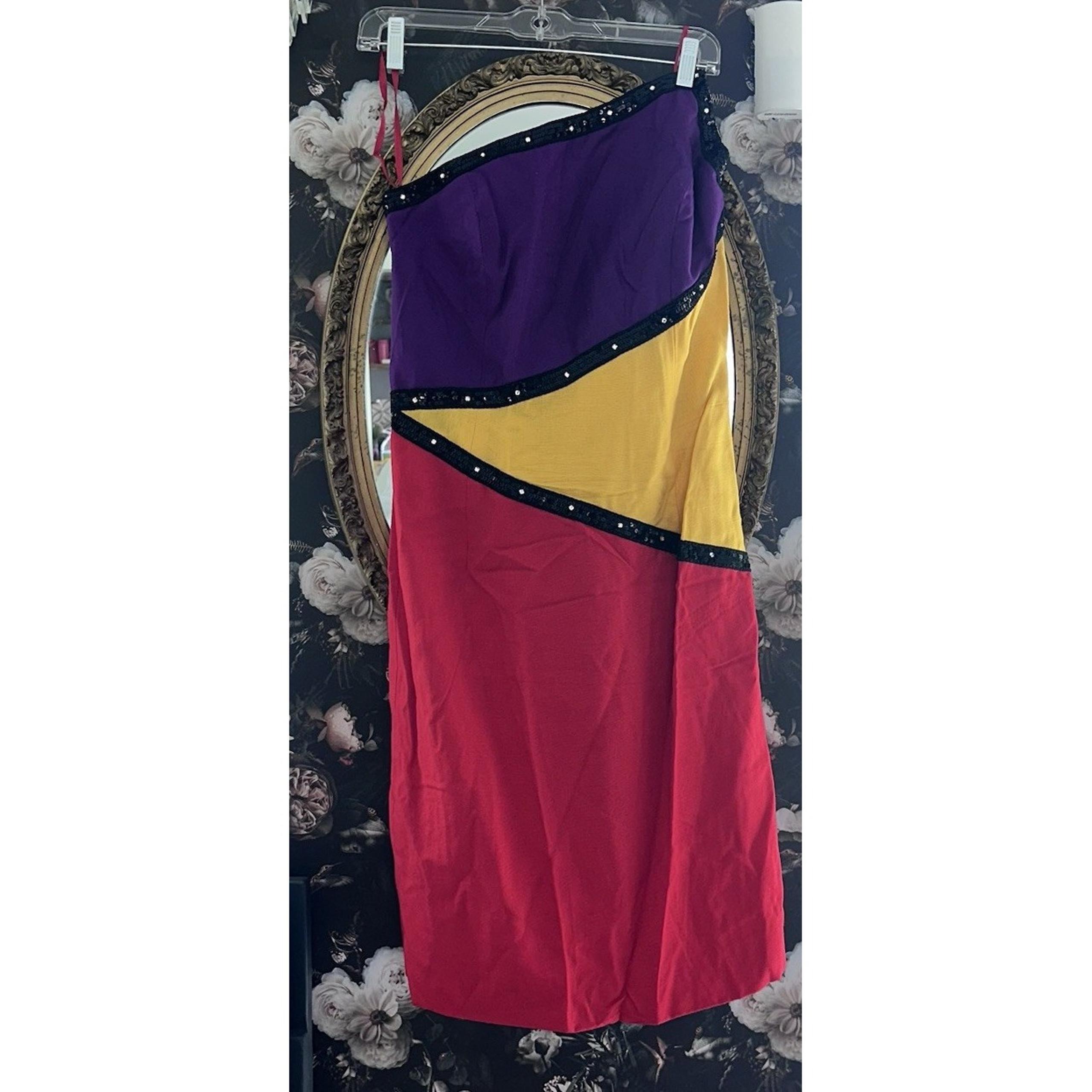 Morton Myles for The Warrens Vintage Sequins Color Block Cocktail  Dress Sz. 10