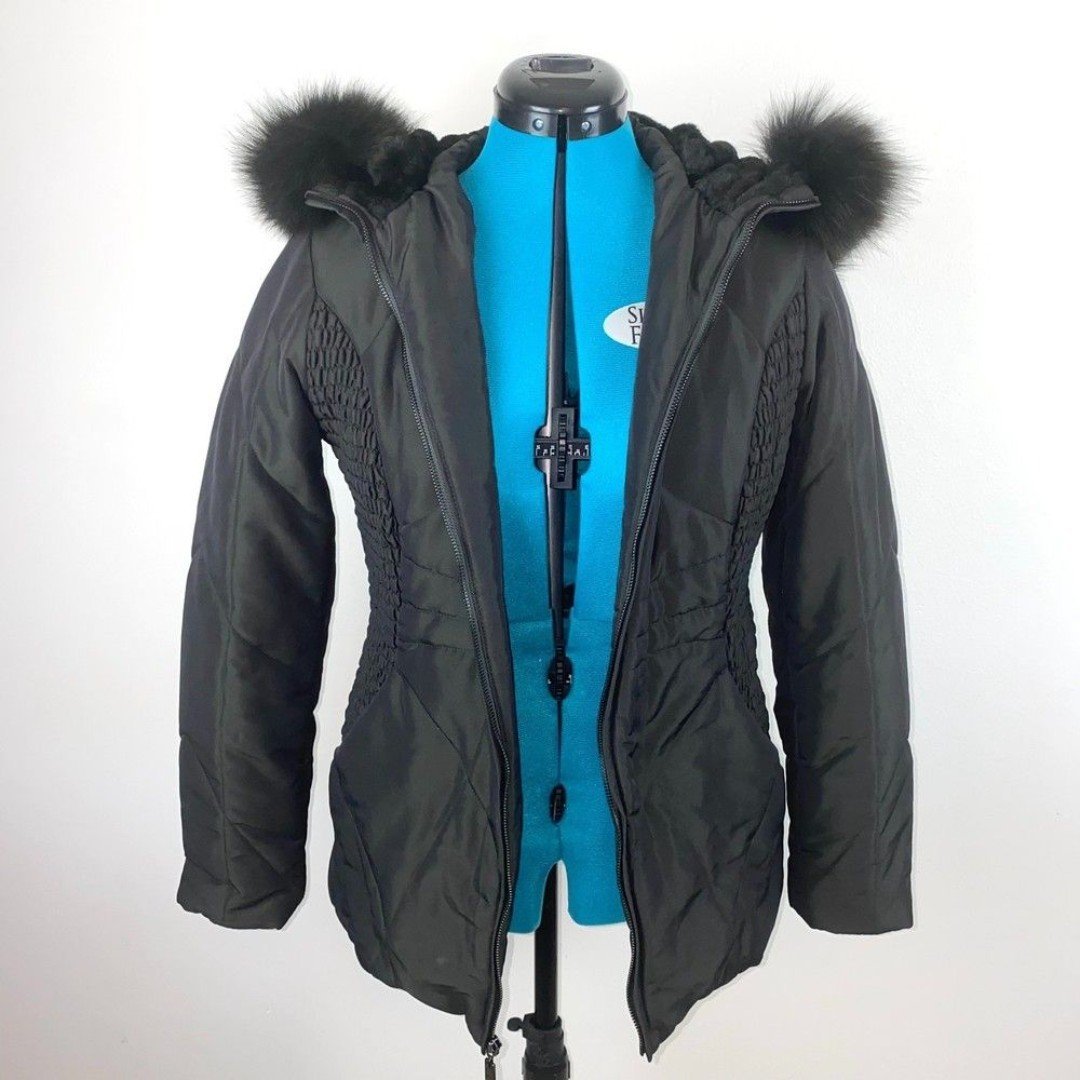 1 Madison Luxe Outerwear Olive Green Parka Coat with Genuine Fur Hood XS