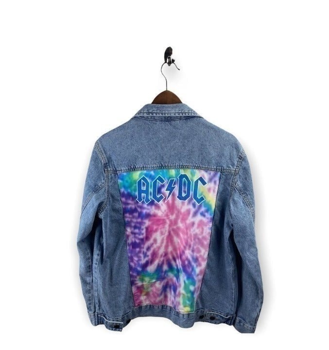 AC/DC Denim Jacket Back Tie Dye Detail Unisex Size M