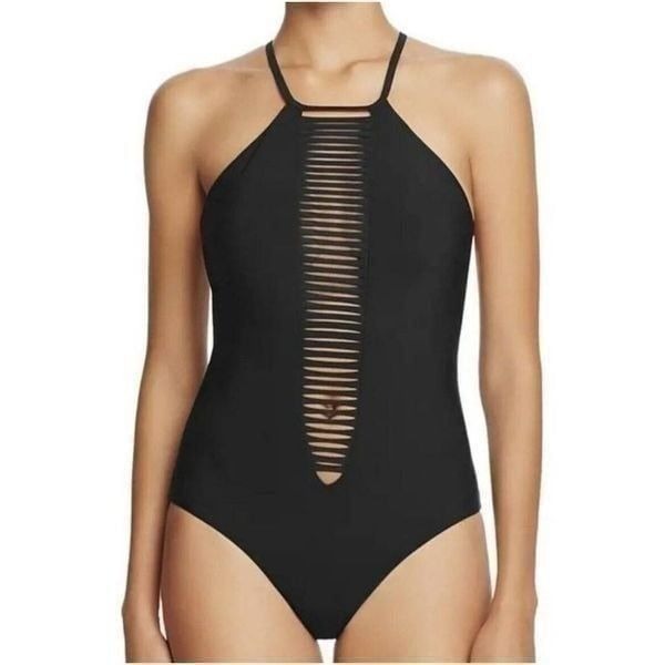 Red Carter Strappy High Neck Onepiece Swimsuit L