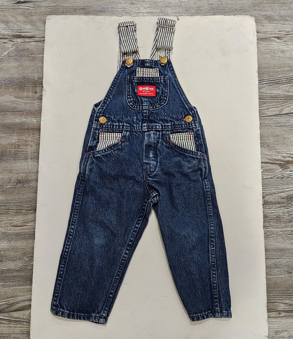OshKosh B’Gosh Vintage Vestbak Overalls Jean Bibs Pinstripe Size 2T