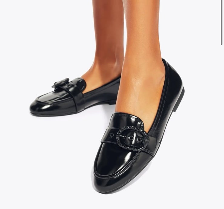 Kurt Geiger Mayfair buckle Eagle rhinestone black leather loafer flat shoe 36