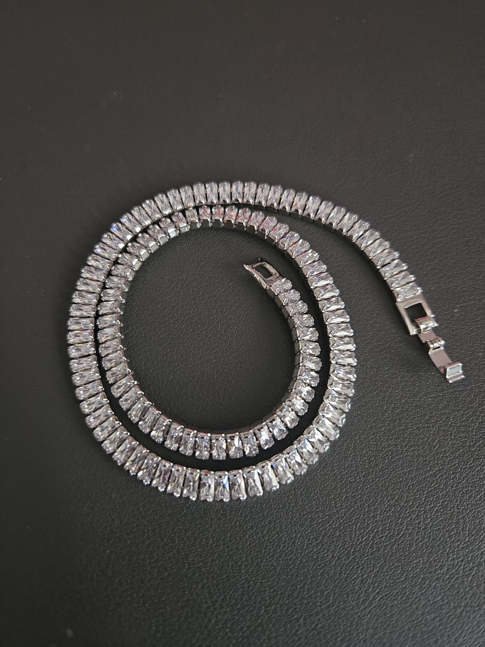 Clear Diamanté CZ Crystal Tennis bezel Necklace and Bracelet Jewelry Set