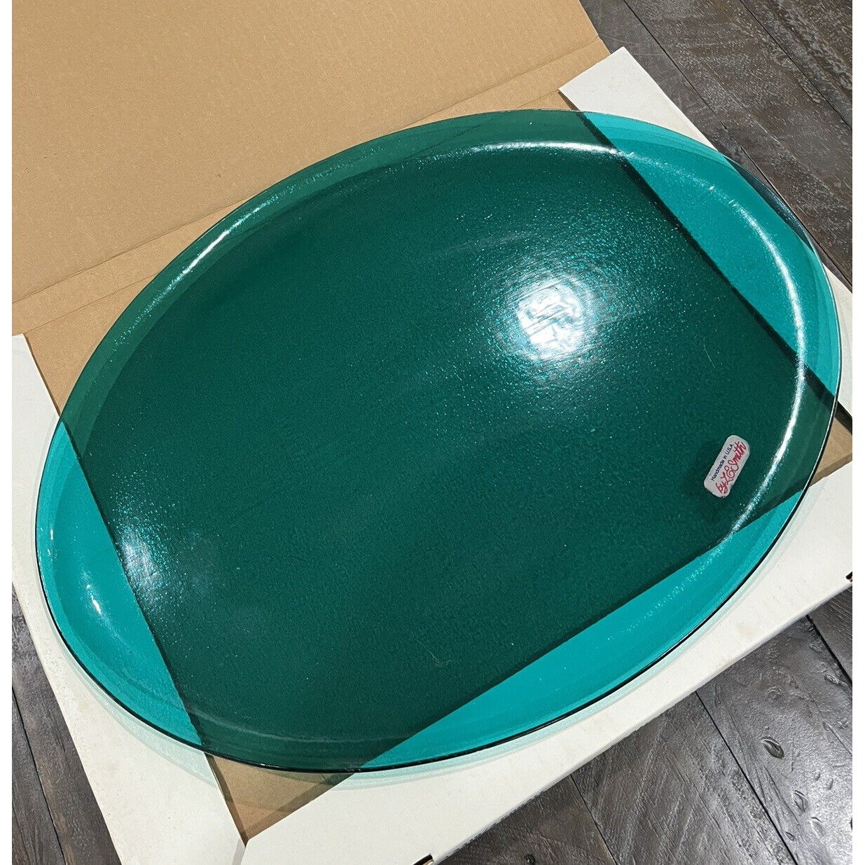 L.E. Smith Simply Colors Teal Green Glass Oval Serving Platter Sticker