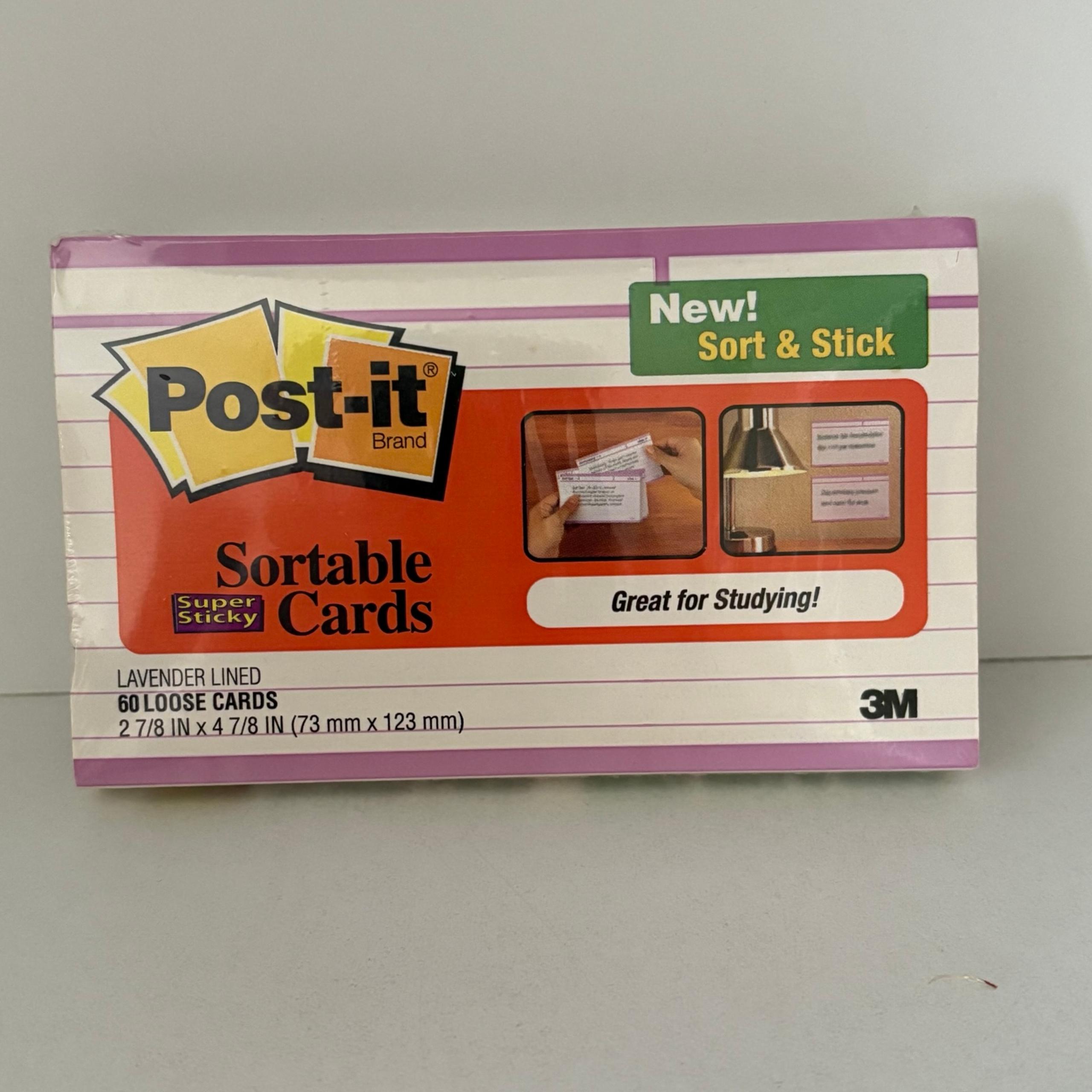 Post-It Sortable Index Cards Sticky Notes 60 Loose 3 x 5 Cards Lavender Lines