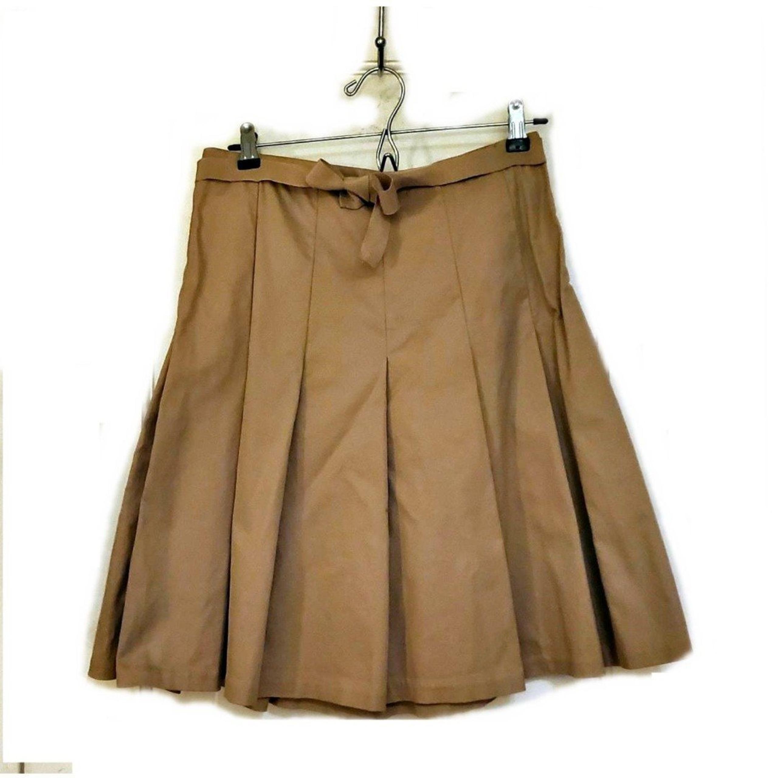 GAP Stretch Khaki Pleated Midi Knee Length Skirt with Bow Sz 4 EUC