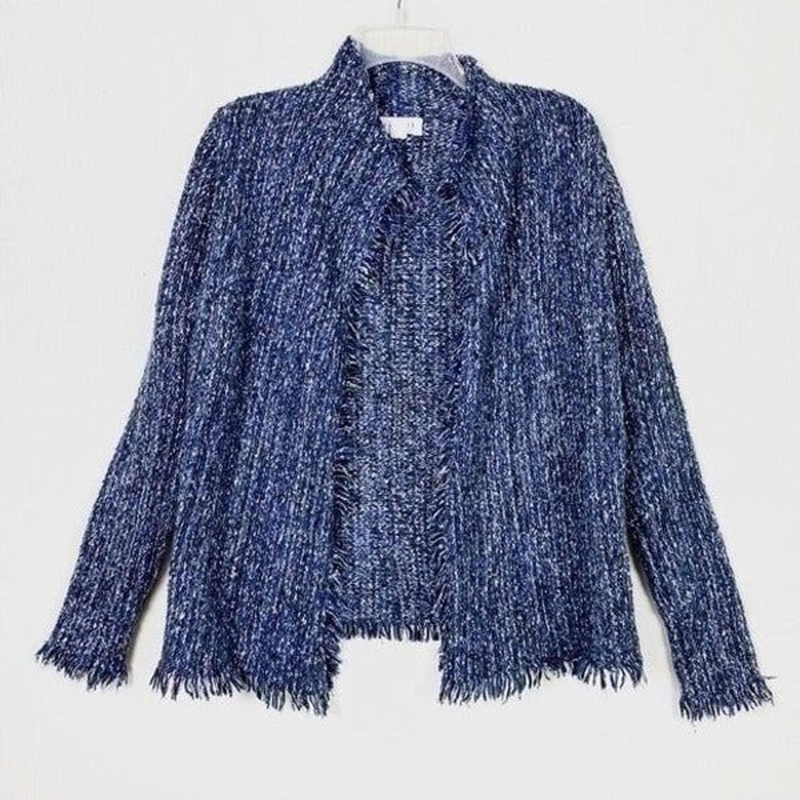 Velvet by Graham & Spencer Blue & Black Fringe Cardigan Sweater