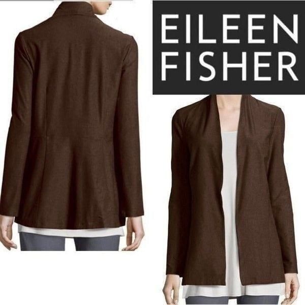 Eileen Fisher Brown Open Front Sweater Cardigan Medium