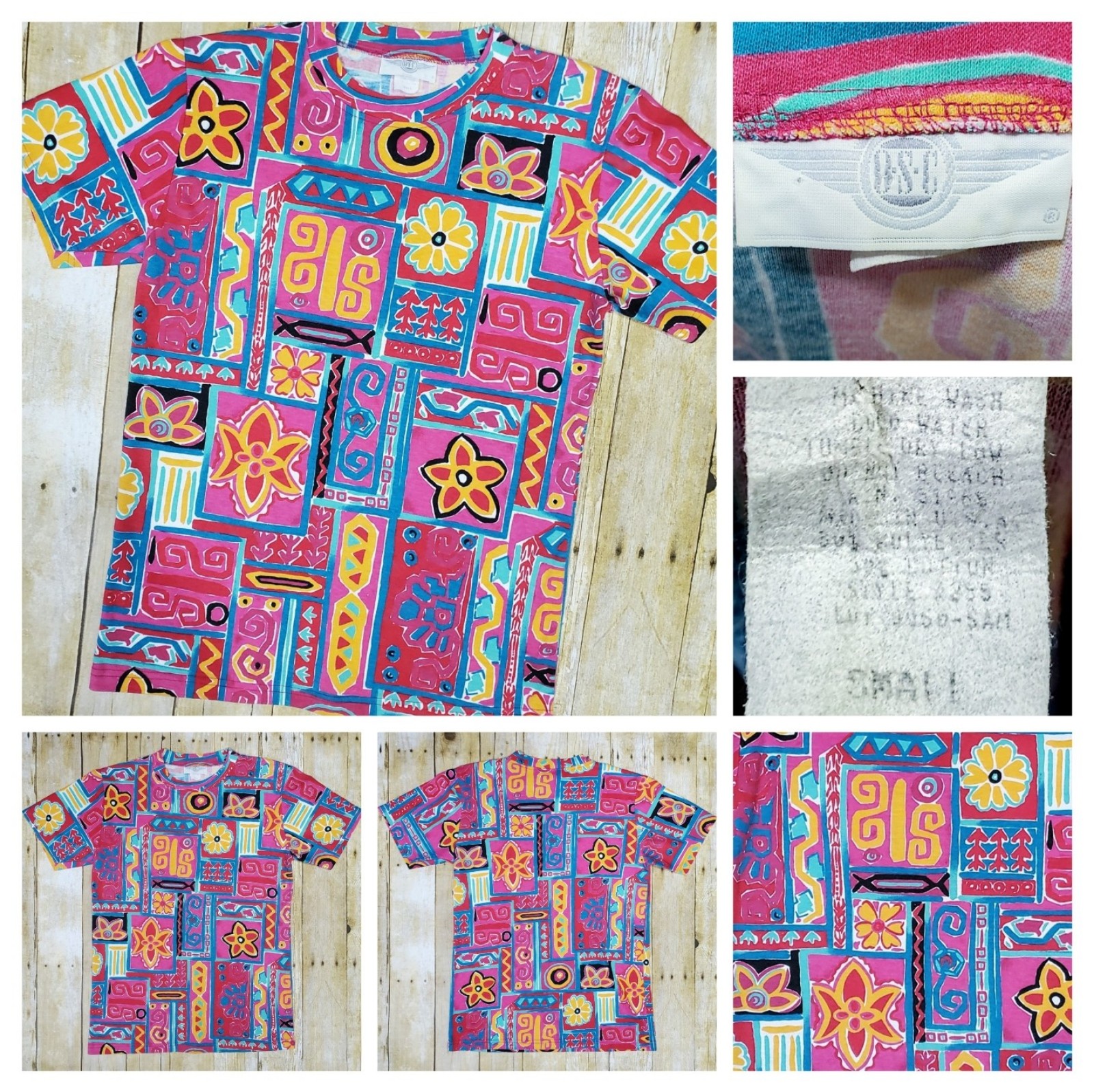 Vintage Tribal AOP Aztec T Shirt Men's Sz Small Colorful Early 90s Southwest EUC