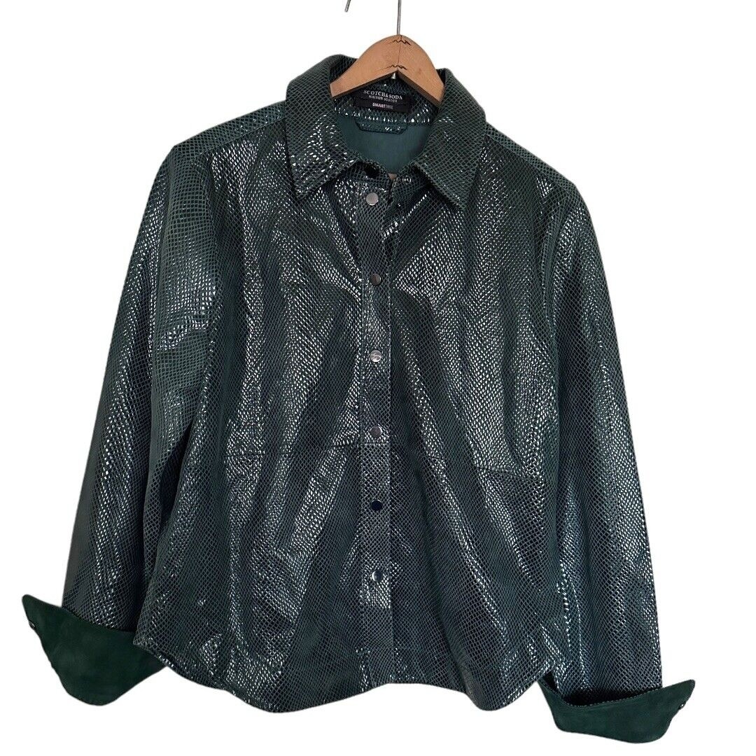 Scotch & Soda Women’s Smart Tarte Reptile print Green Goat Suede jacket Small