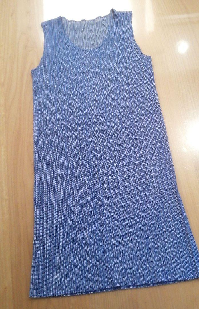 Pleats Please Size 4 Long Tank Tunic Dress, Rare Size, Blue