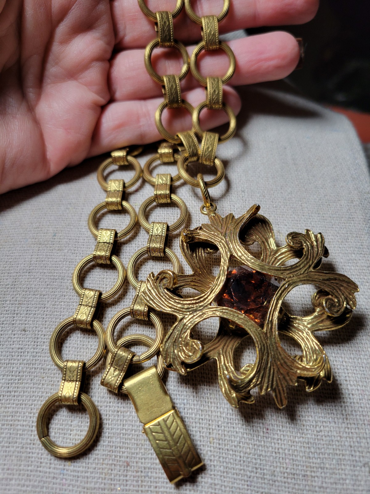 RARE Circa 1960 Egyptian Revival Designer Statement Necklace 24in