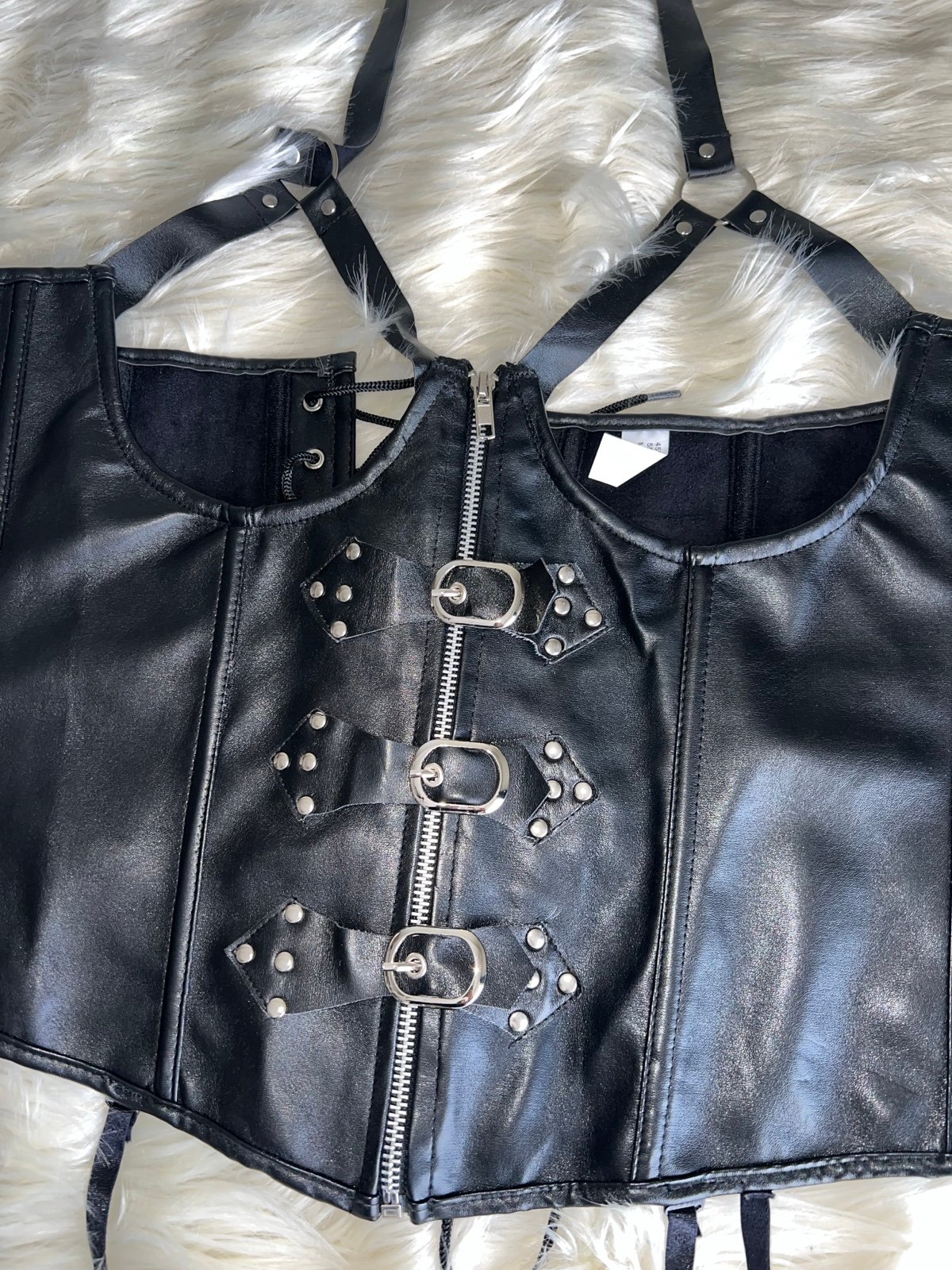 Black Leather Corset Garter Piece Size 6X