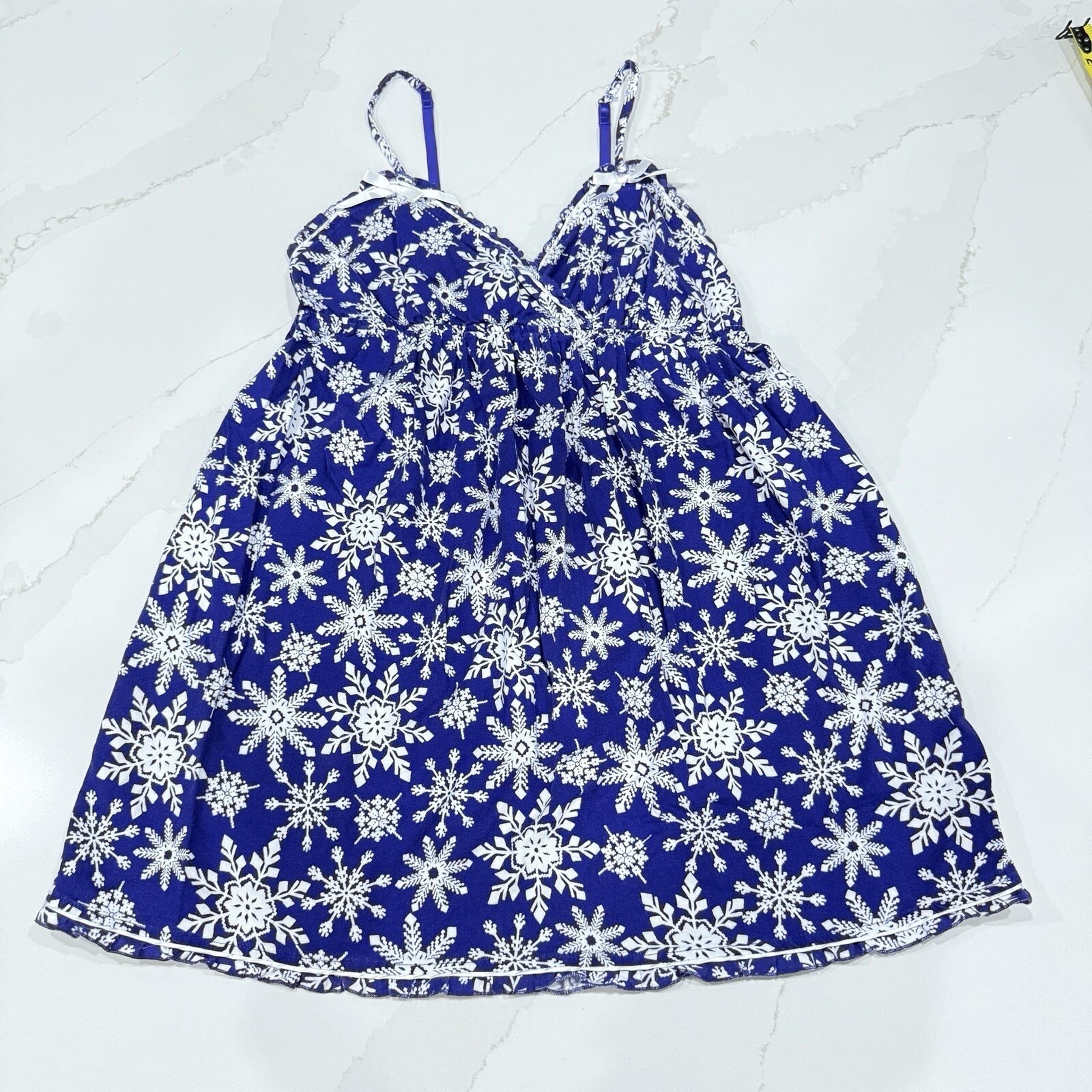 Cacique Cotton Babydoll Chemise Womens 14/16 Blue Snowflake Print Bows