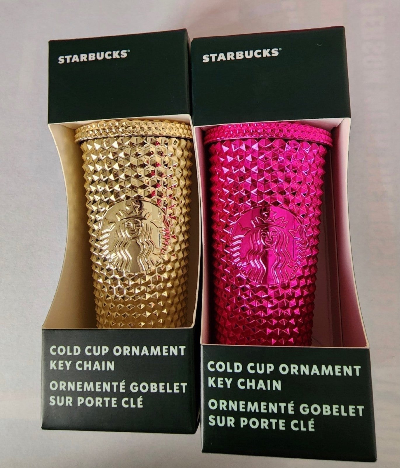 Starbucks Gold & Sangria Holiday 2022 Ornament Key Chain Bundle