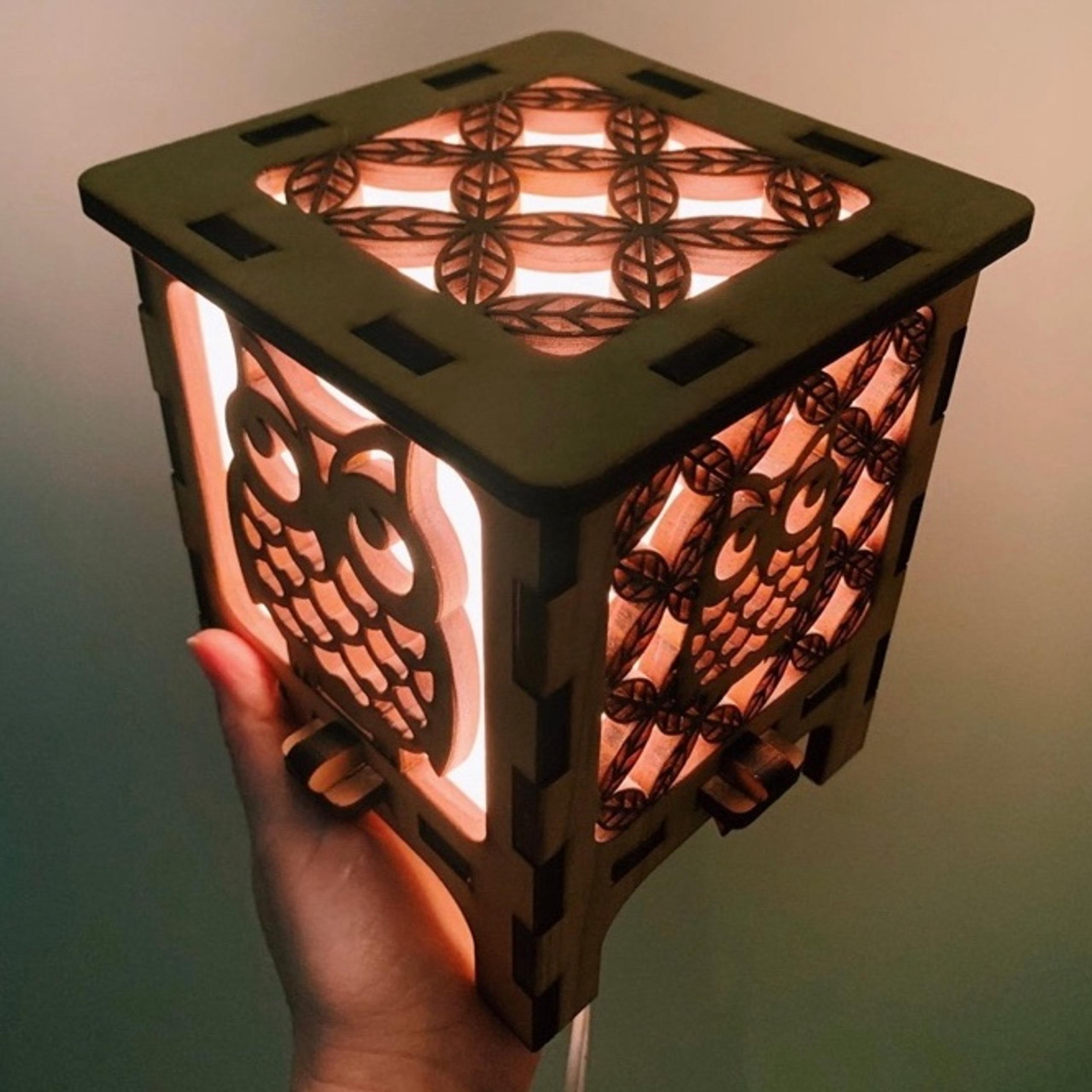 Professor Owlington Tabletop Box Wood Lamp