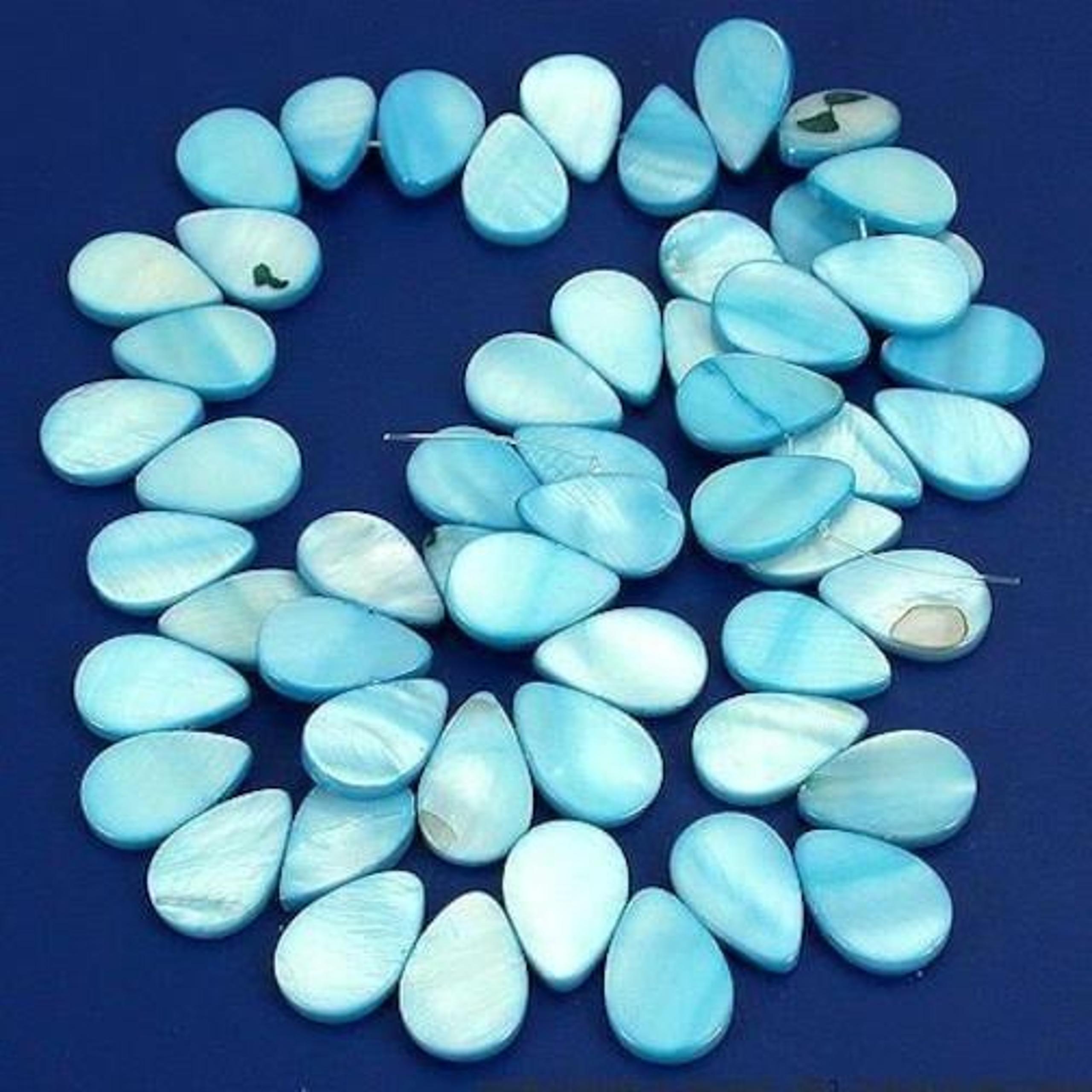 1 Strand Of Blue Mother Of Pearl Shell Teardrop Beads Great For Beading