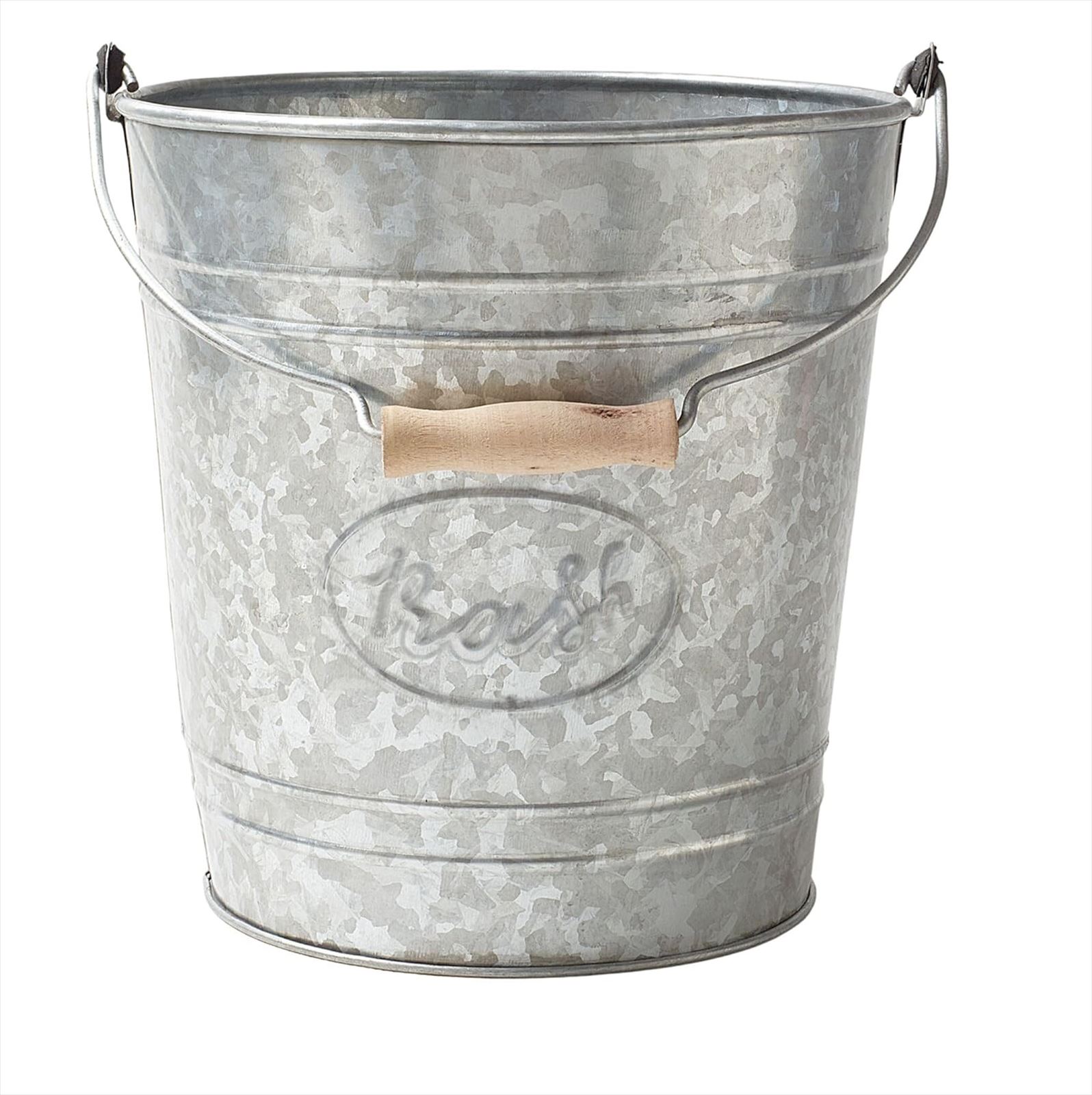NEW Farmhouse Bathroom Trash Can - Rustic Galvanized Bucket with Wooden Handle