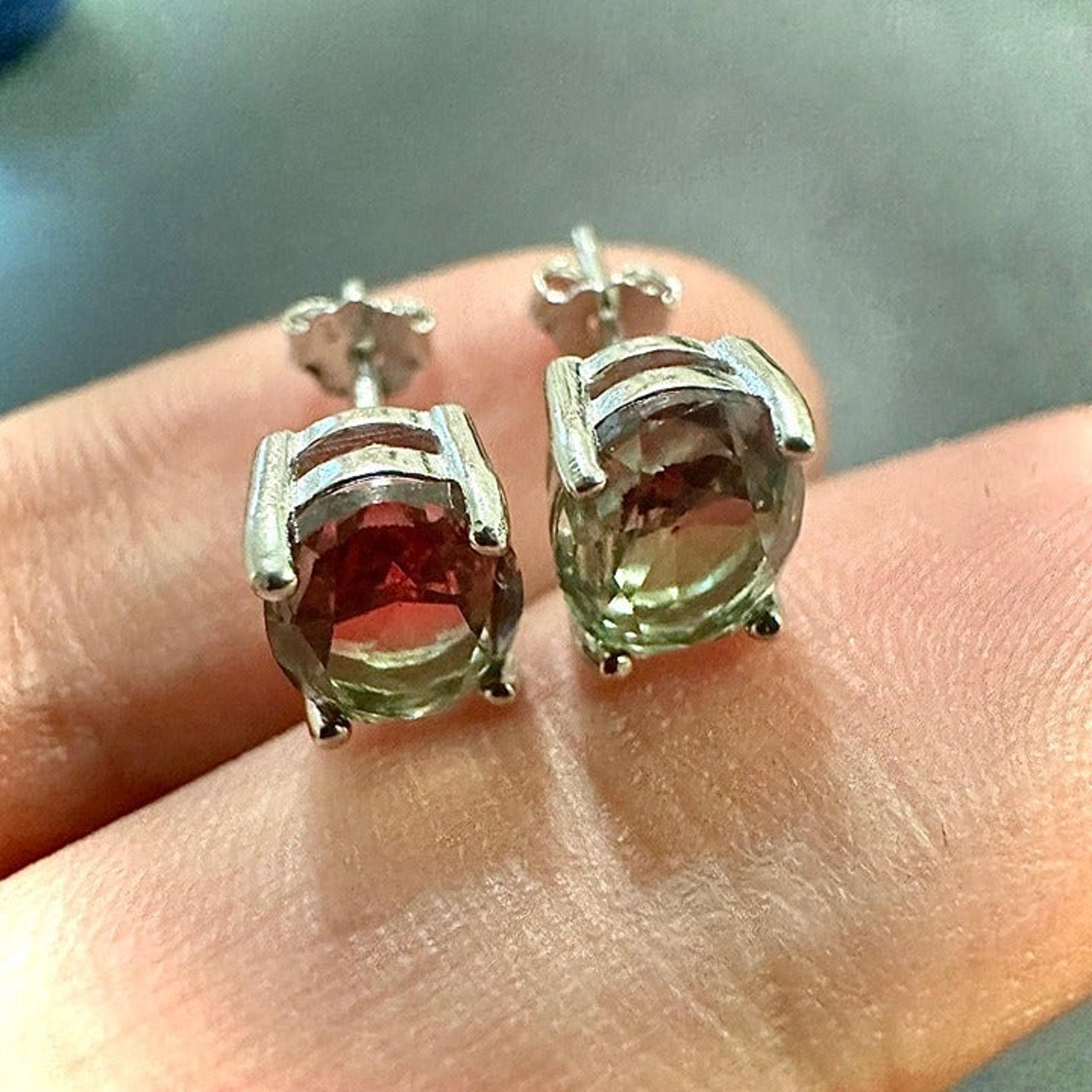Watermelon Tourmaline 925 Sterling Silver Stud Earrings for Women