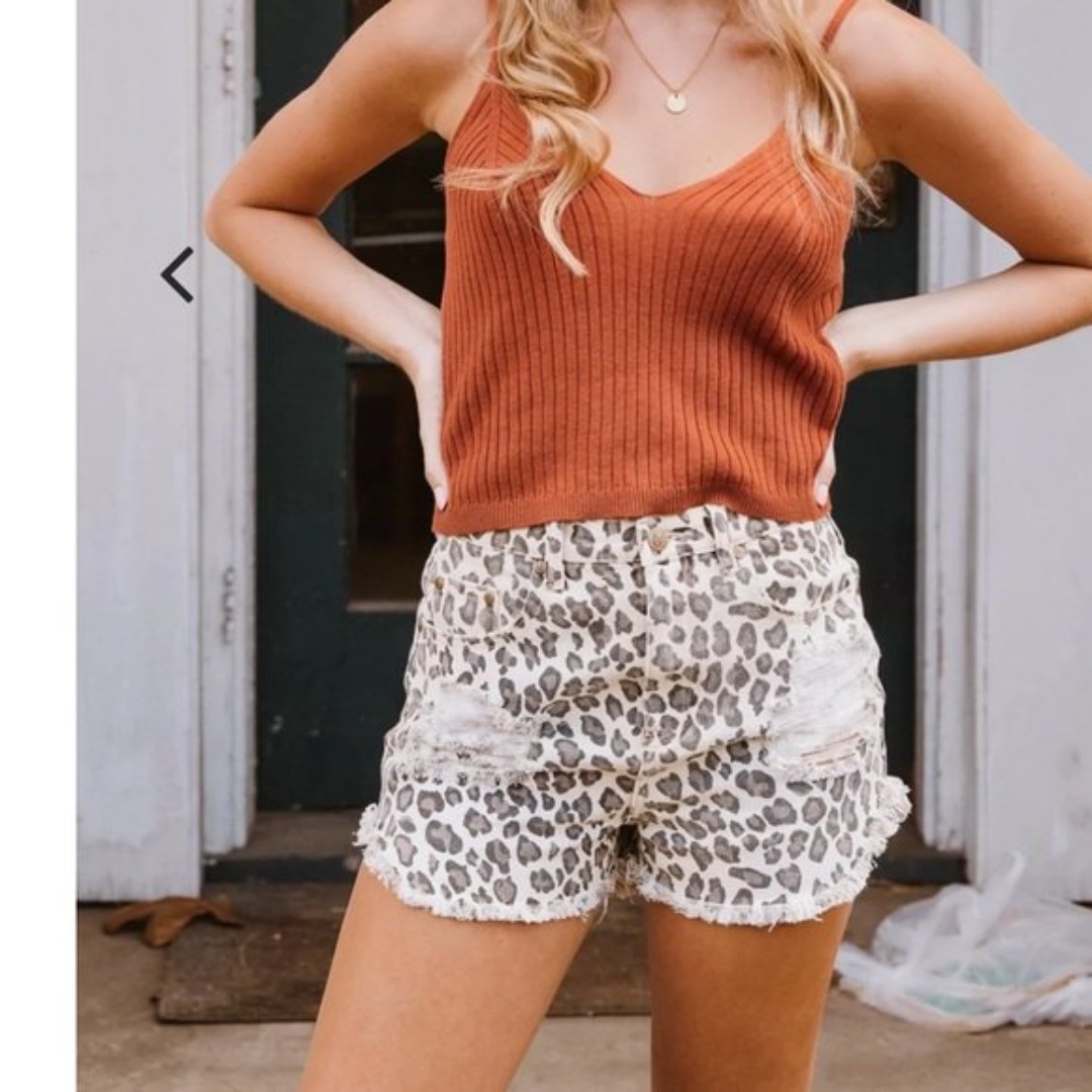 Mink Pink Fierce Leopard Print High Waisted Desitressed Shorts XS