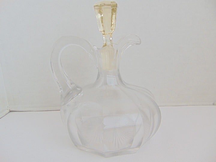 Large Heavy Thick Cut Glass Pitcher Corked Decanter Vtg Collectible Glass Bottle