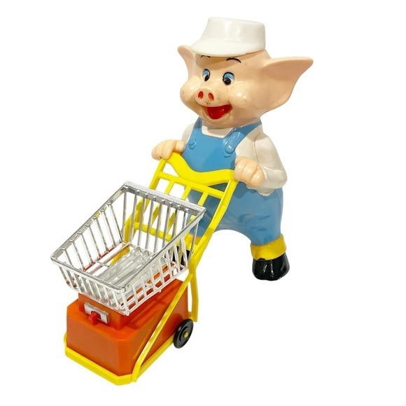 Vintage Made in Hong Kong Shopping Cart Farmer Pig