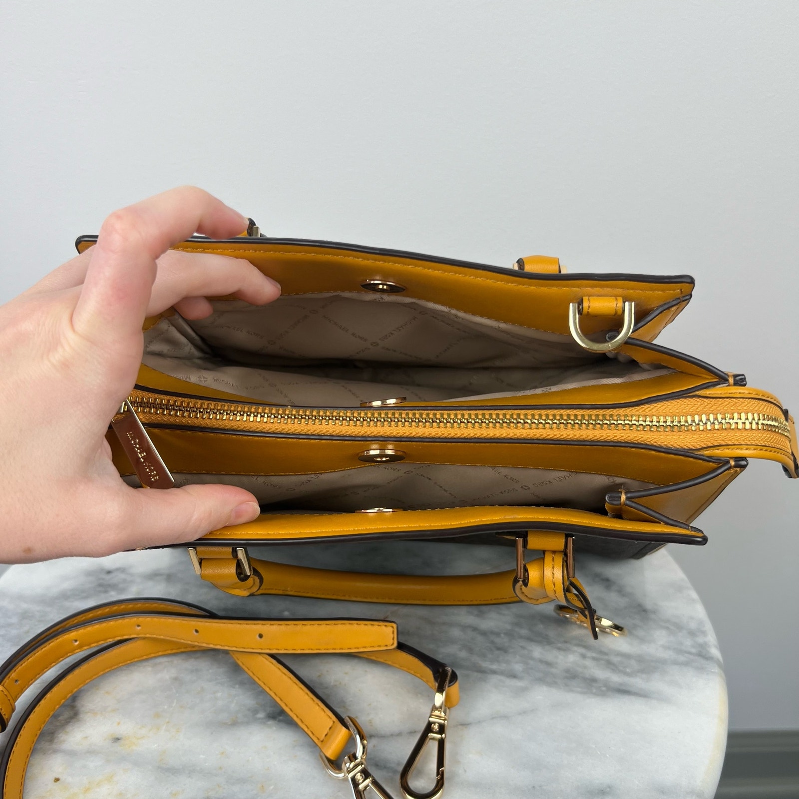 michael kors yellow and brown bag