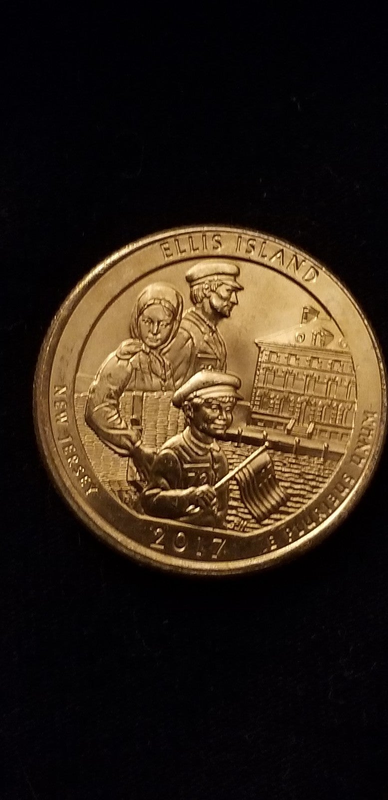 A Commemorative '24k(Gold)'2017(P)NewJersey'Ellis-Island'(25¢)Quarter(Type1)
