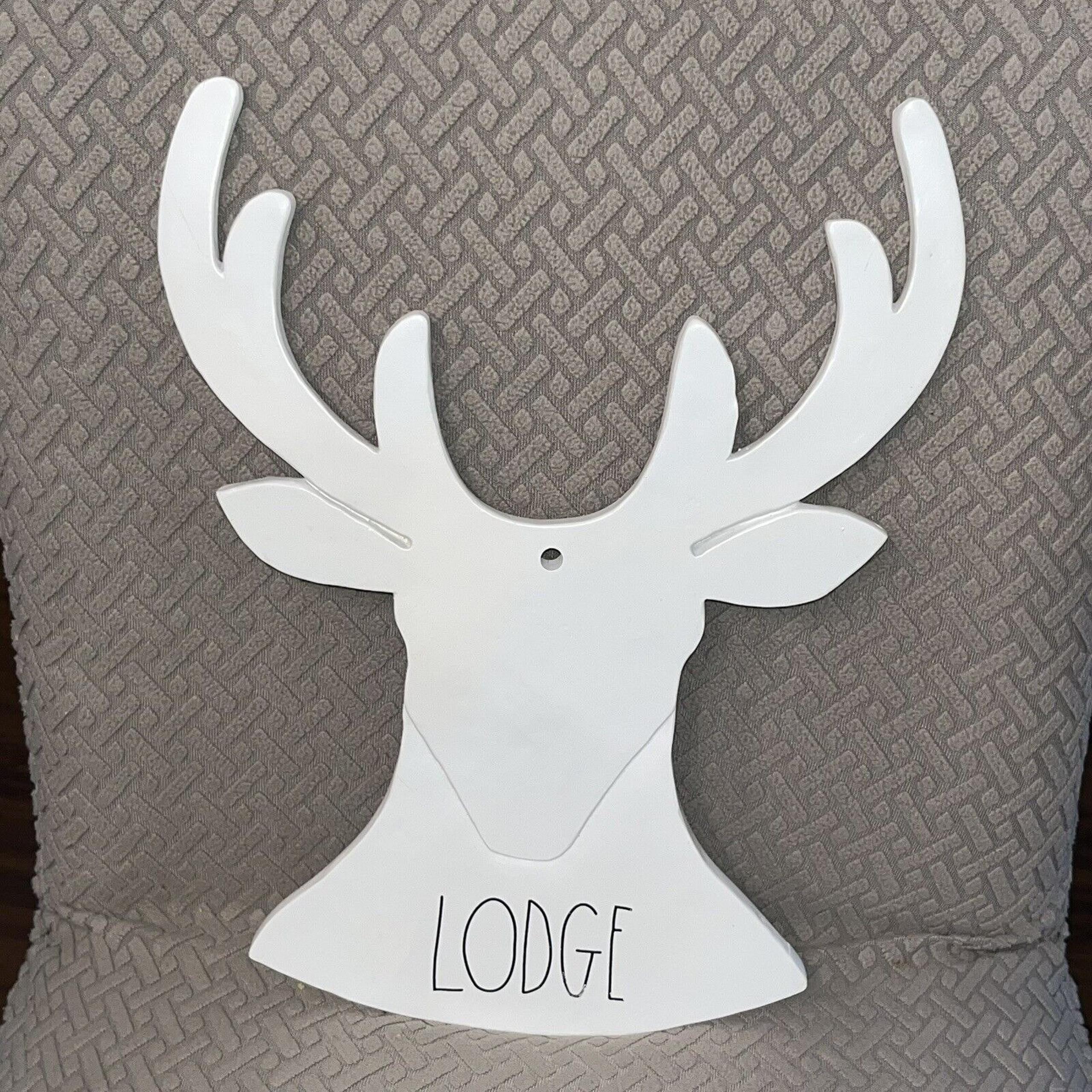 RARE Rae Dunn Artisan Collection LODGE White Deer Buck Wall Door Hanging Cabin