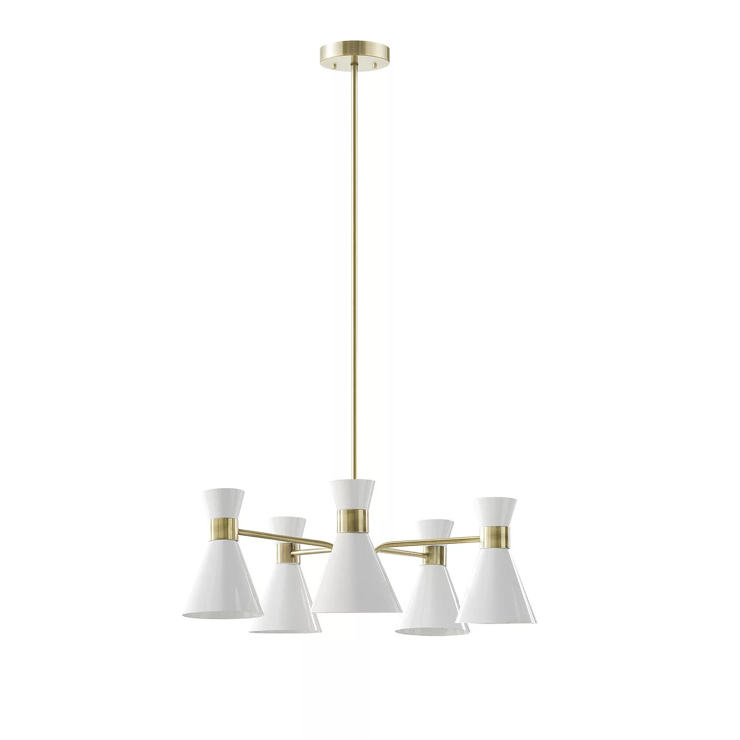 INK+IVY Ezra Chandelier Mid-Century Gold Antique Brass White Adjustable 5-Light