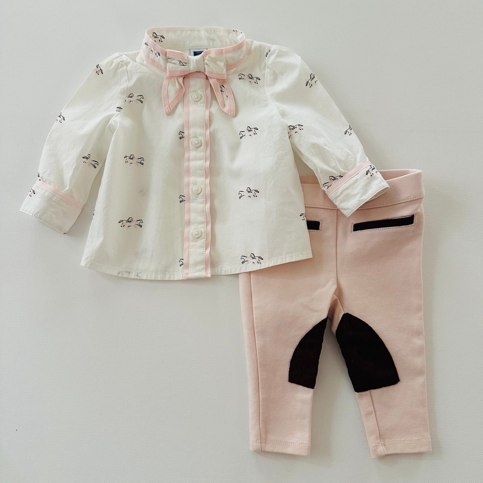 Janie and Jack 3-6 Months Baby Girl Equestrian Top Pants Set Pink Horse Outfit