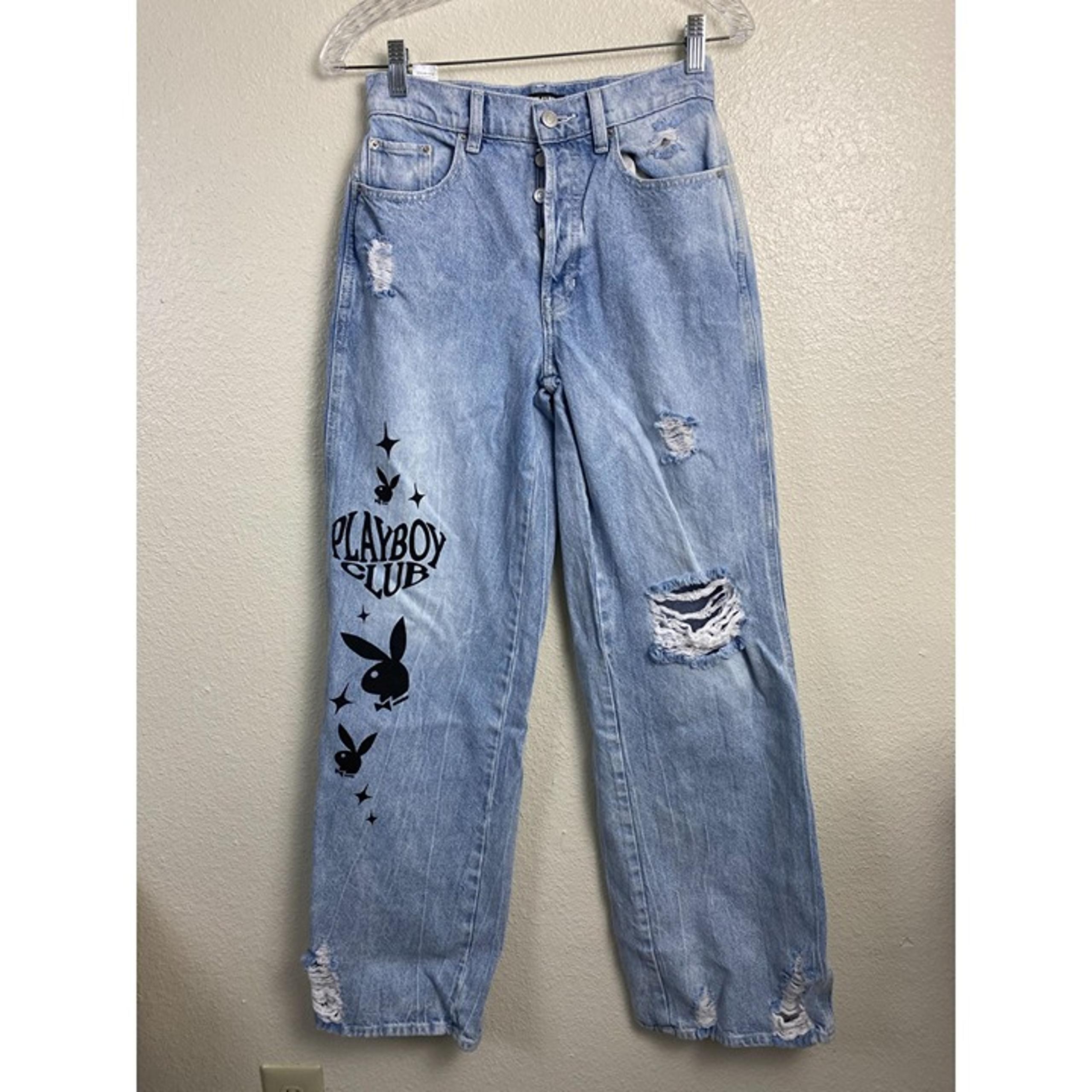 Playboy X PacSun Womens Jeans Size 26 wide Leg Distressed High Waist Baggy 90s