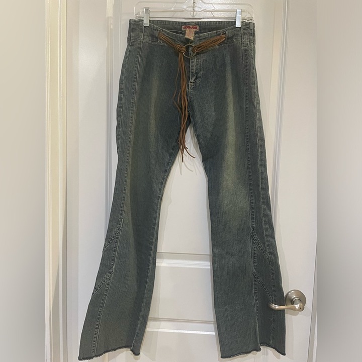 Vintage JouJou hippie flair leg jeans with distressed fringe bottom ladies 11/12