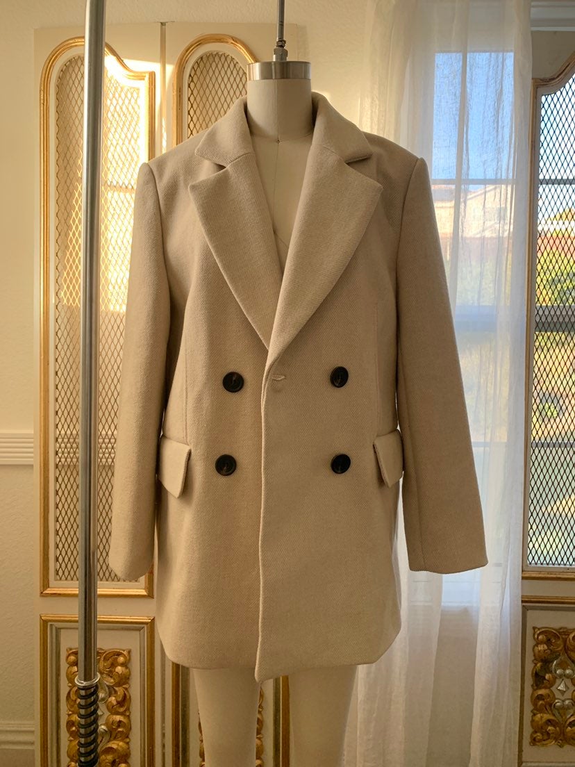 ZARA OVERSIZED DOUBLE BREASTED PLUSH BLAZER LIGHT CAMEL - REF. 8073/277