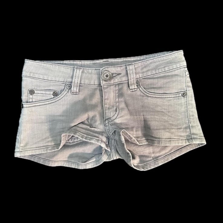 japanese brand low rise green/grey denim shorts