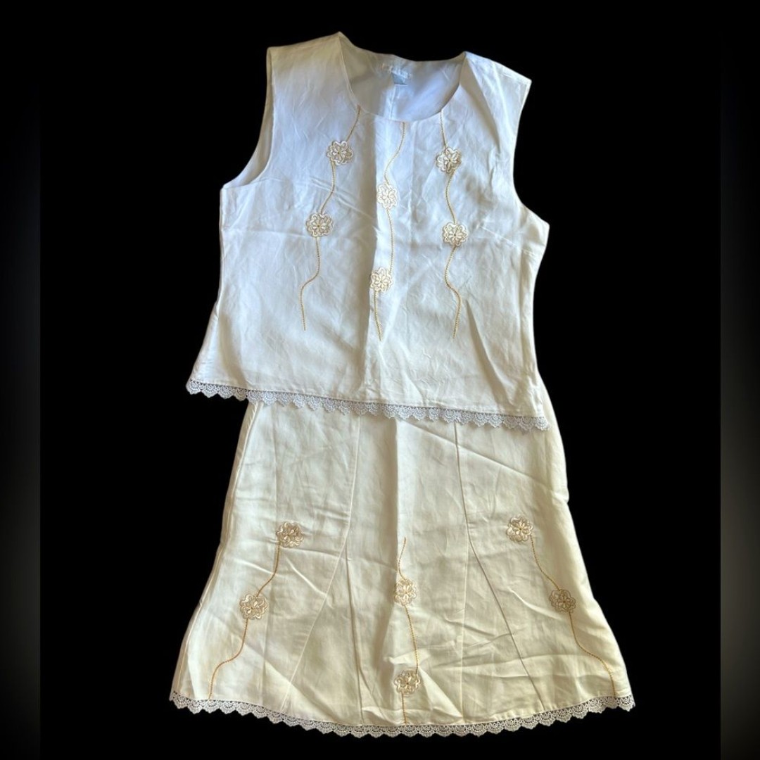 Sherry Taylor skirt and top embroidered lace set Sz L