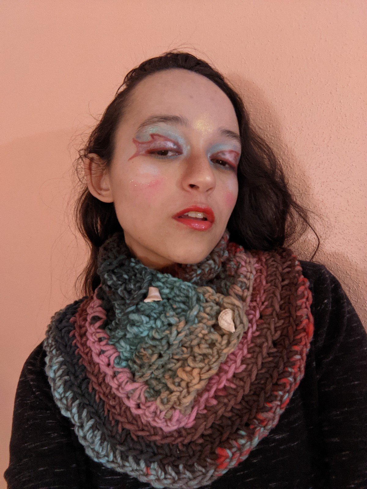 Handmade Crochet Scarf Collar, With Real Pacific NW Seashells