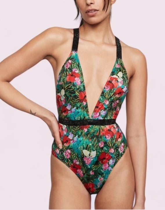 Shine Plunge One Piece Victoria’s Secret Swimsuit Swimwear Tropical Floral S