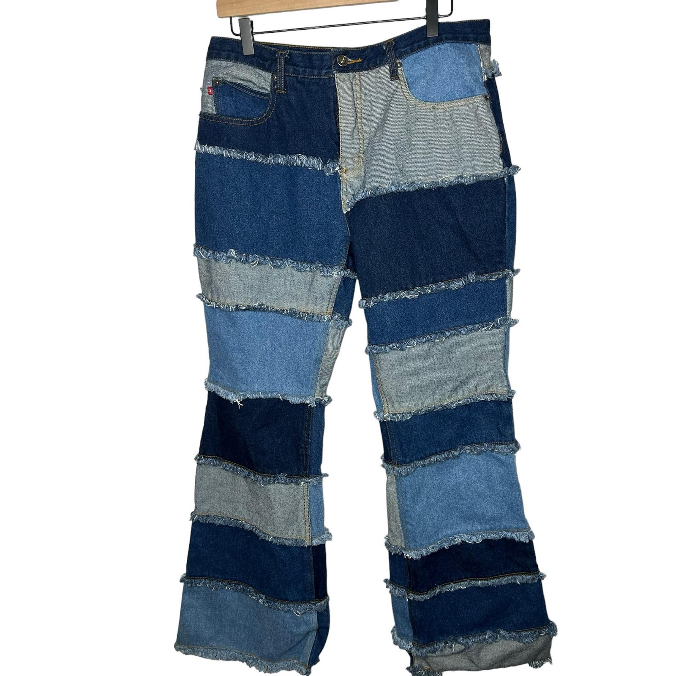 Vintage Zana Di Patchwork Raw Hem Denim Jeans Flare Women Hippie Y2K Sz 13