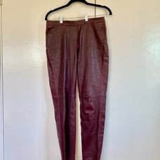 Theory Maroon Leather Pants